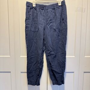 J. Crew Navy Blue Linen Draw String Pants Size L